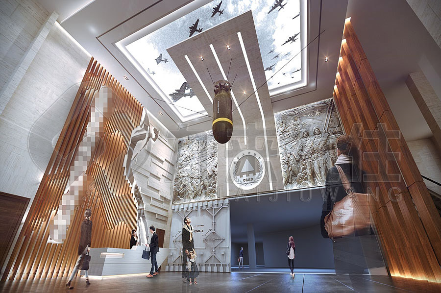 區(qū)人武部國防教育基地設計效果圖，高科技國防教育館方案，多媒體國防教育展廳設計公司